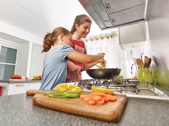 Vent hoods should be turned on whenever you use the stovetop to cook.